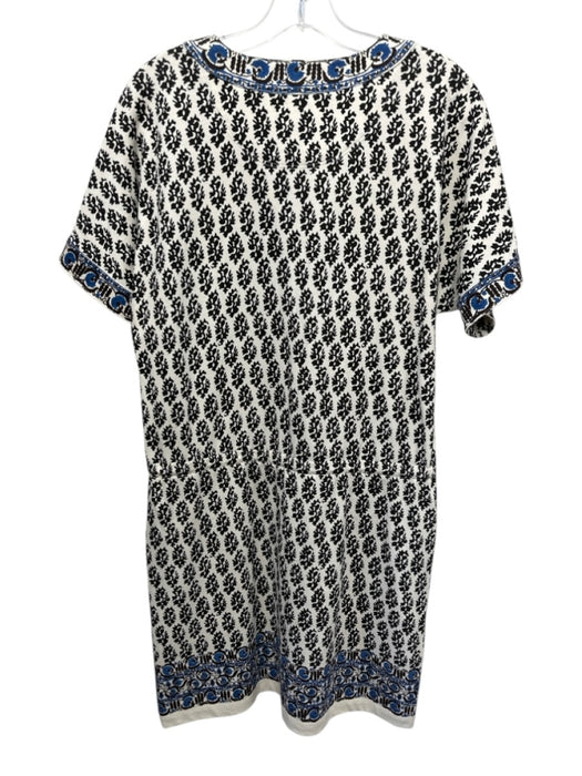 Tory Burch Size XS White, Black, Blue Cotton Short Sleeve Floral Dress White, Black, Blue / XS