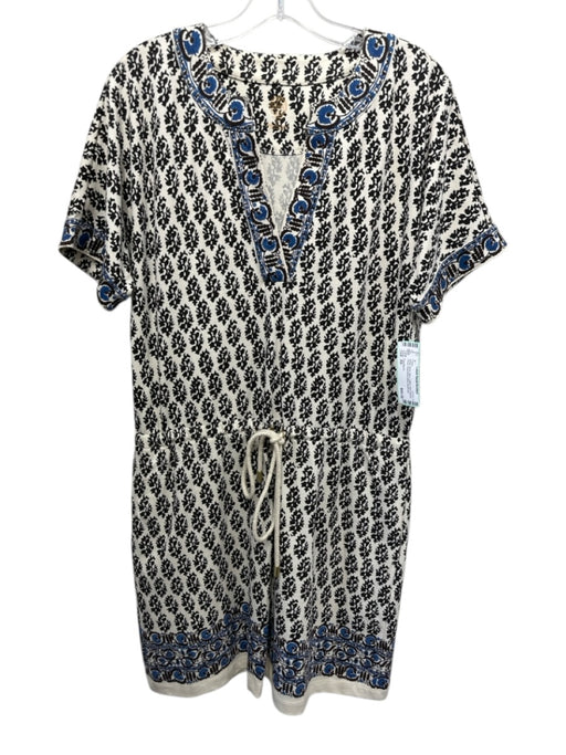 Tory Burch Size XS White, Black, Blue Cotton Short Sleeve Floral Dress White, Black, Blue / XS