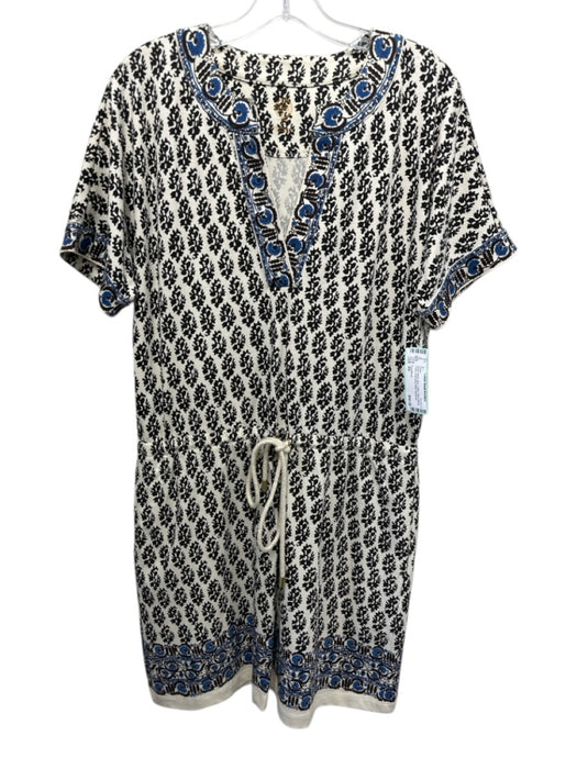 Tory Burch Size XS White, Black, Blue Cotton Short Sleeve Floral Dress White, Black, Blue / XS
