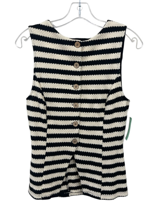 Maeve Size Medium Black & Beige Cotton Blend Sleeveless Stripe Button Front Top Black & Beige / Medium