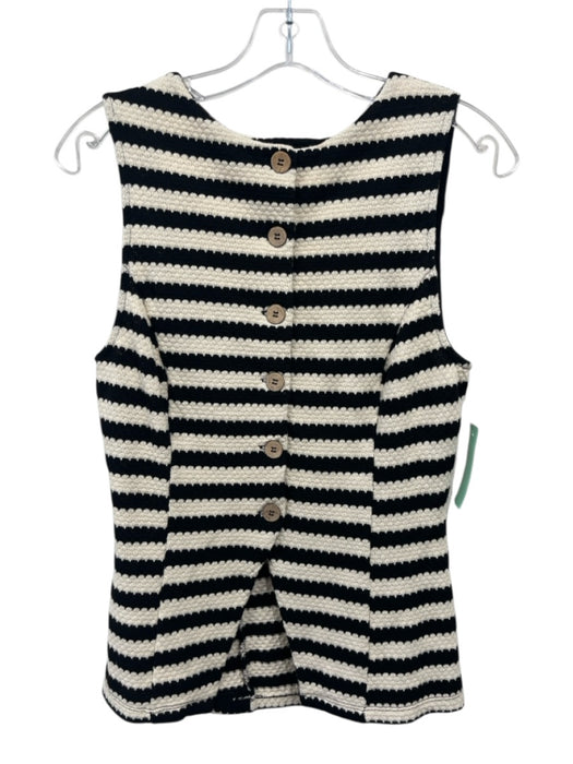 Maeve Size Medium Black & Beige Cotton Blend Sleeveless Stripe Button Front Top Black & Beige / Medium