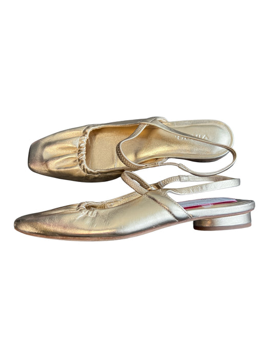 Vince Shoe Size 5M Gold Leather Slingbacks Square Toe Flat Scrunch detail Shoes Gold / 5M