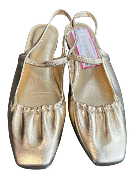 Vince Shoe Size 5M Gold Leather Slingbacks Square Toe Flat Scrunch detail Shoes Gold / 5M