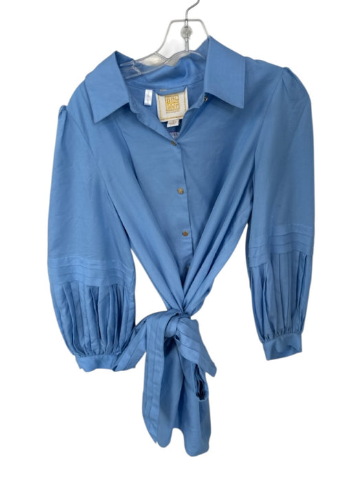 Emily McCarthy Size S Blue Tencel Gold button Balloon Long Sleeve Mini Dress Blue / S