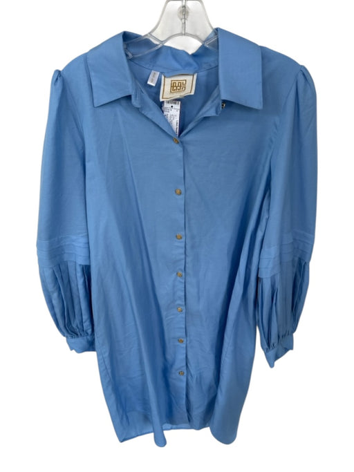 Emily McCarthy Size S Blue Tencel Gold button Balloon Long Sleeve Mini Dress Blue / S