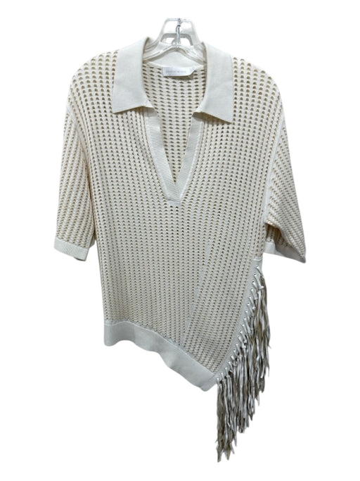 Jonathan Simkhai Size S Beige White Rayon Blend Short Sleeve Open Knit Polo Top Beige White / S