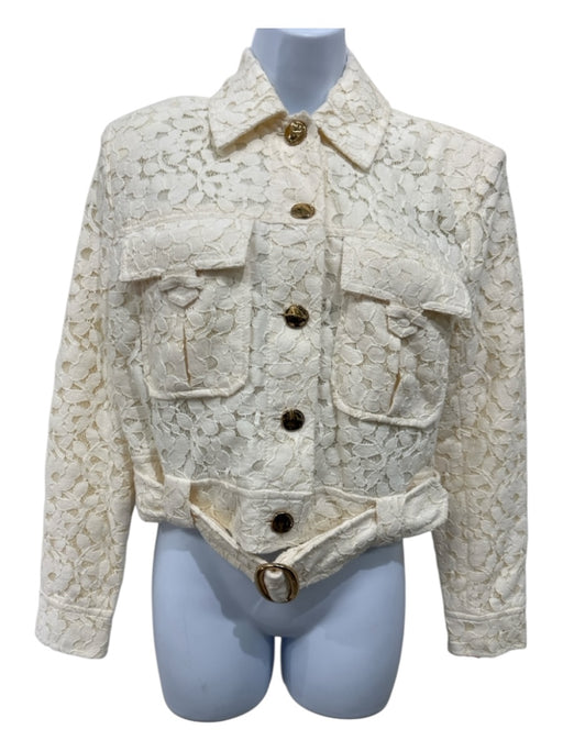 Zimmerman Size 1 Cream White Cotton Blend Gold Tone Hardware Lace Overlay Jacket Cream White / 1