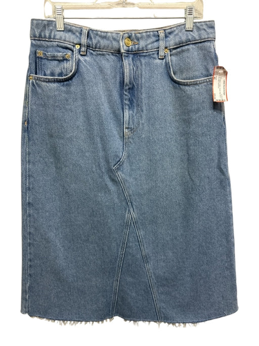 Ganni Size 40 Light Wash Cotton Denim Raw Hem A Line Midi Skirt Light Wash / 40