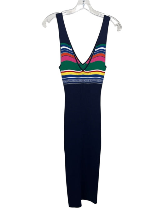 Staud Size Medium Navy & Multi Viscose Blend Sleeveless Striped Ribbed Dress Navy & Multi / Medium