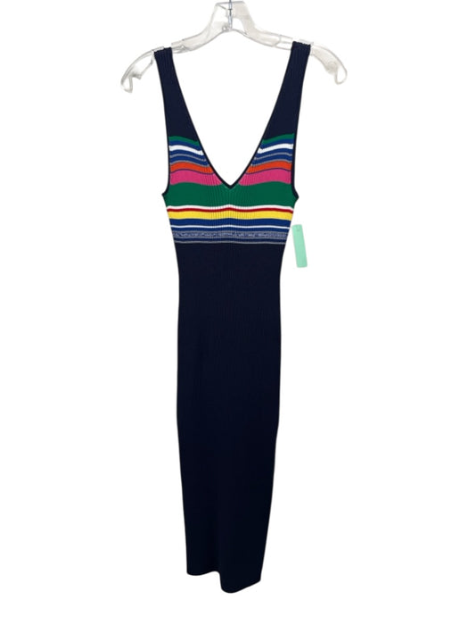 Staud Size Medium Navy & Multi Viscose Blend Sleeveless Striped Ribbed Dress Navy & Multi / Medium