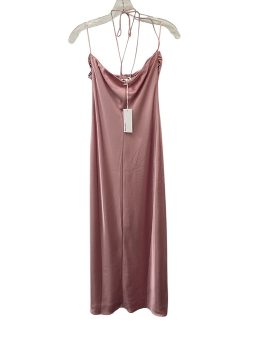 Reformation Size 6 Pink Acetate Blend Satin Tie Neck Halter Ruched Detail Dress Pink / 6