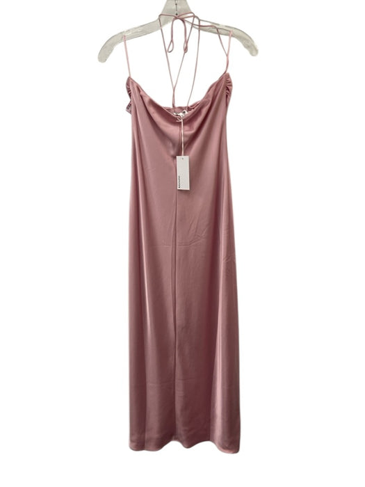 Reformation Size 6 Pink Acetate Blend Satin Tie Neck Halter Ruched Detail Dress Pink / 6