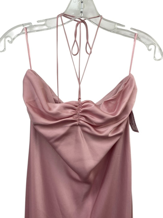 Reformation Size 6 Pink Acetate Blend Satin Tie Neck Halter Ruched Detail Dress Pink / 6