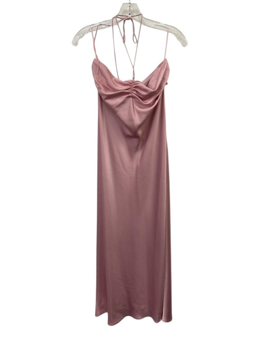 Reformation Size 6 Pink Acetate Blend Satin Tie Neck Halter Ruched Detail Dress Pink / 6