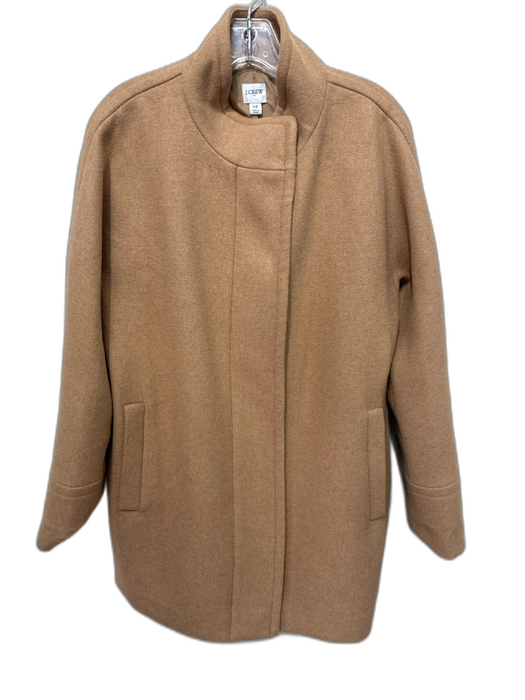 J. Crew Size 12 Khaki Beige Polyester & Wool Blend High Neck Zipper Front Coat Khaki Beige / 12