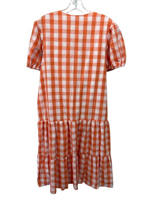 English Factory Size Medium Orange & White Cotton Short Puff Sleeve Tiered Dress Orange & White / Medium