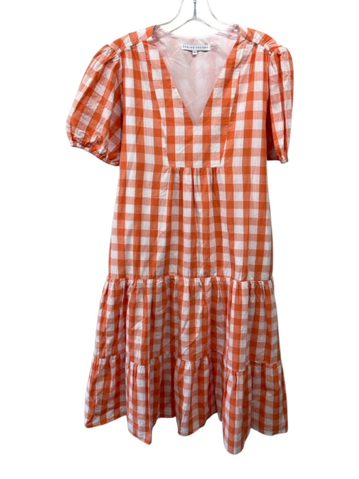 English Factory Size Medium Orange & White Cotton Short Puff Sleeve Tiered Dress Orange & White / Medium