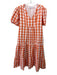 English Factory Size Medium Orange & White Cotton Short Puff Sleeve Tiered Dress Orange & White / Medium