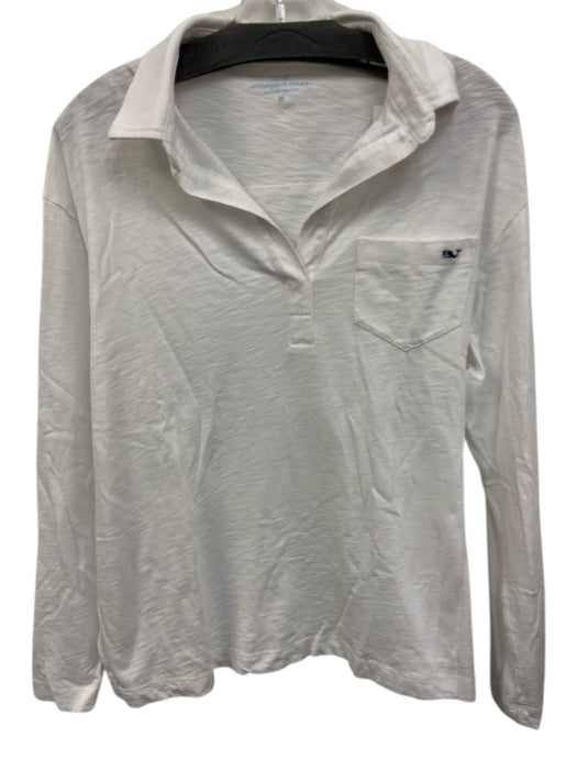Vineyard vines Size M White Cotton V Neck Front Pocket Long Sleeve Top White / M