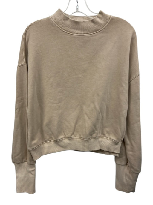 We The Free Size M Beige Cotton Crew Neck Distressed Long Sleeve Sweatshirt Top Beige / M