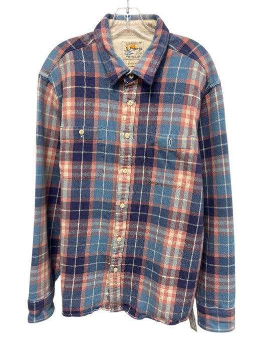 Faherty Size XL Blue & Tan Cotton Plaid Button Up Flannel Long Sleeve Shirt Blue & Tan / XL