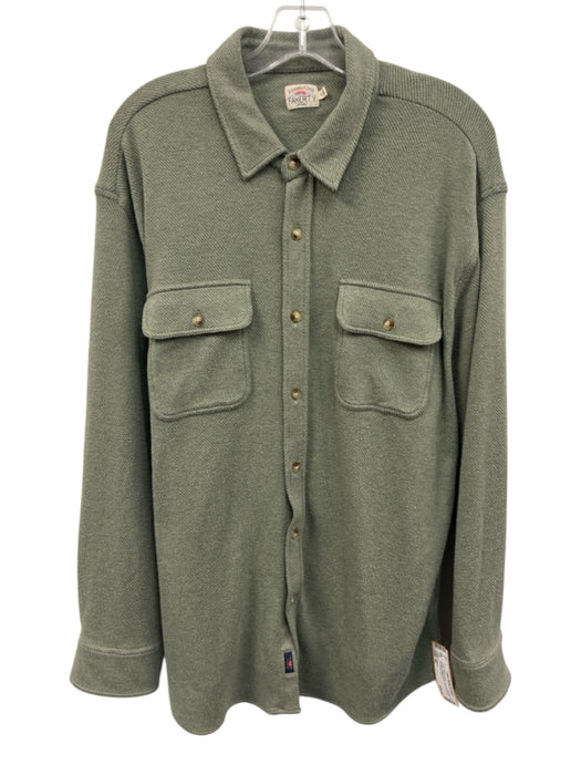 Faherty Size XL Green Cotton Blend Solid Button Up Men's Long Sleeve Shirt Green / XL