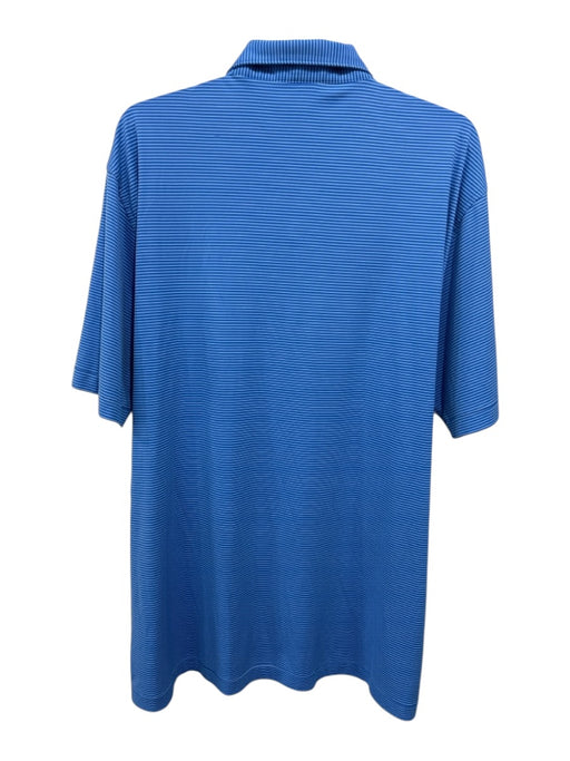 Peter Millar Size Est L Blue & White Synthetic Striped Polo Men's Short Sleeve Blue & White / Est L
