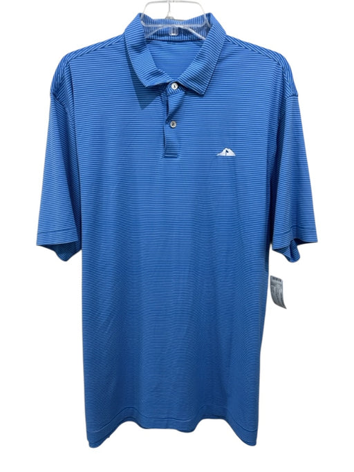 Peter Millar Size Est L Blue & White Synthetic Striped Polo Men's Short Sleeve Blue & White / Est L
