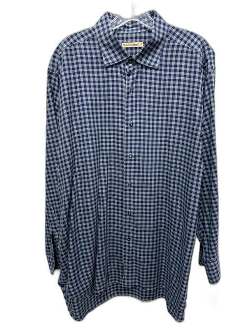 Miller Brothers Size XXL Blue & Gray Cotton Plaid Button Up Long Sleeve Shirt Blue & Gray / XXL