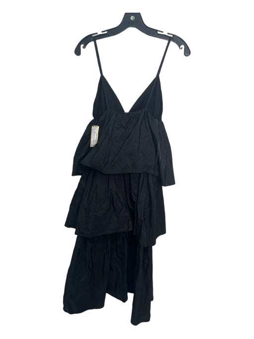 Zara Size S Black Polyester Spaghetti Strap Tiered Babydoll V Neck Dress Black / S