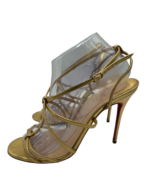 Christian Louboutin Shoe Size 40 Gold Leather open toe Slingback Strappy Pumps Gold / 40