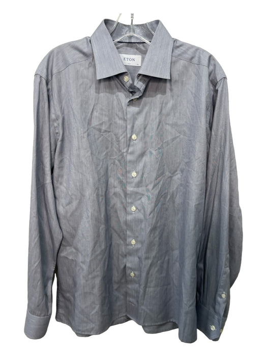 Eton Size 16.5 Blue Cotton Solid Button Down Men's Long Sleeve Shirt 16.5