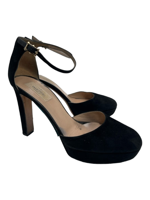 Valentino Shoe Size 39 Black Suede Platform Round Toe Ankle Buckle Pumps Black / 39