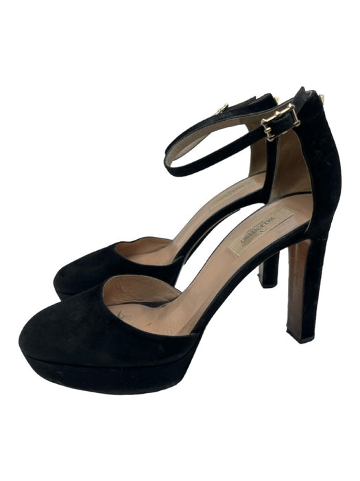 Valentino Shoe Size 39 Black Suede Platform Round Toe Ankle Buckle Pumps Black / 39