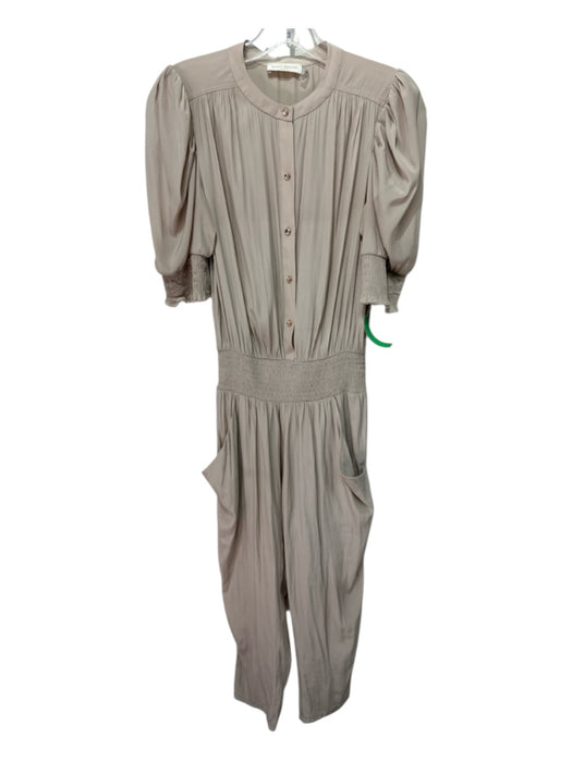 Ramy Brook Size XS Tan Polyethylene Short Sleeve Gold Button Detail Jumpsuit Tan / XS