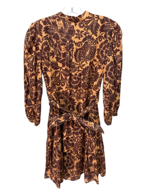 Christy Lynn Size XS Brown & Tan Linen Long Sleeve Floral Button Up Dress Brown & Tan / XS