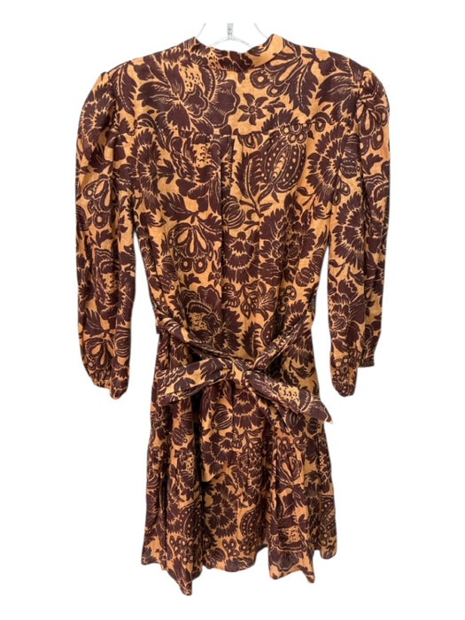 Christy Lynn Size XS Brown & Tan Linen Long Sleeve Floral Button Up Dress Brown & Tan / XS