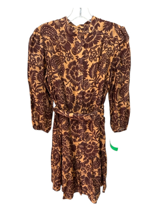 Christy Lynn Size XS Brown & Tan Linen Long Sleeve Floral Button Up Dress Brown & Tan / XS