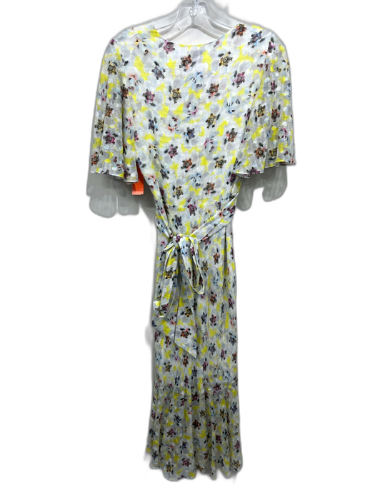 Tanya Taylor Size 2 White, Yellow & Black Silk Blend Floral Short Sleeve Dress White, Yellow & Black / 2