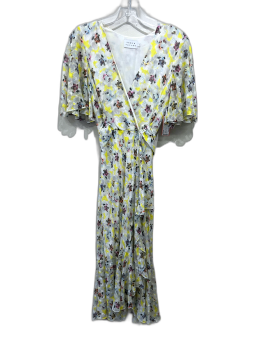 Tanya Taylor Size 2 White, Yellow & Black Silk Blend Floral Short Sleeve Dress White, Yellow & Black / 2