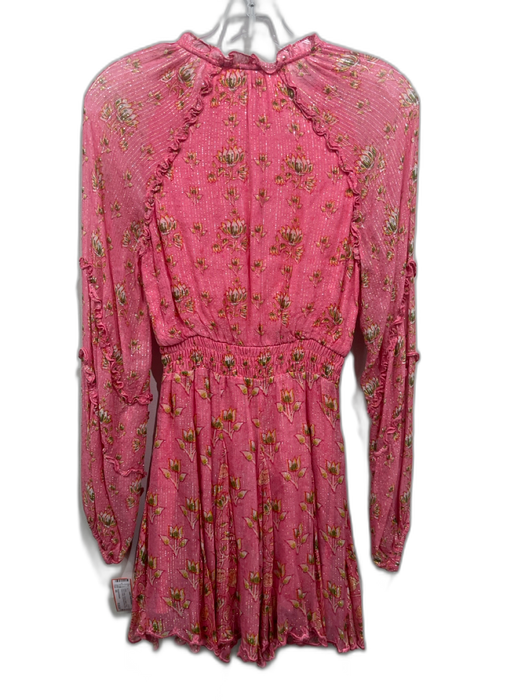 Hemant & Nandita Size XS Pink & Yellow Viscose Metallic Thread Floral Dress Pink & Yellow / XS