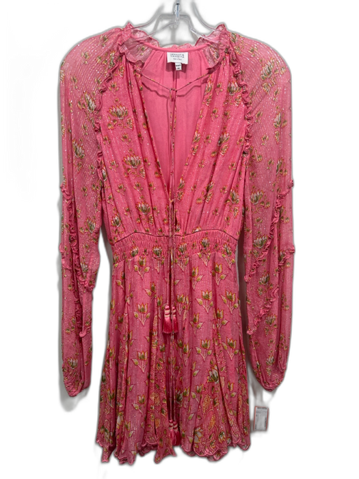 Hemant & Nandita Size XS Pink & Yellow Viscose Metallic Thread Floral Dress Pink & Yellow / XS