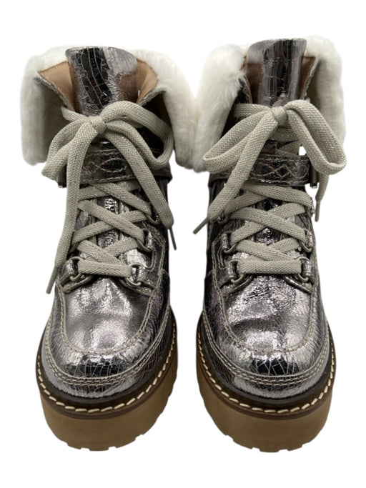 Free People Shoe Size 9.5 Silver, White, Brown Leather & Faux Fur Laces Boots Silver, White, Brown / 9.5