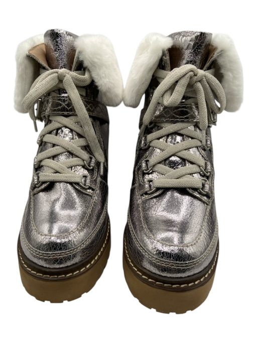 Free People Shoe Size 10 Silver, White, Brown Leather & Faux Fur Laces Boots Silver, White, Brown / 10