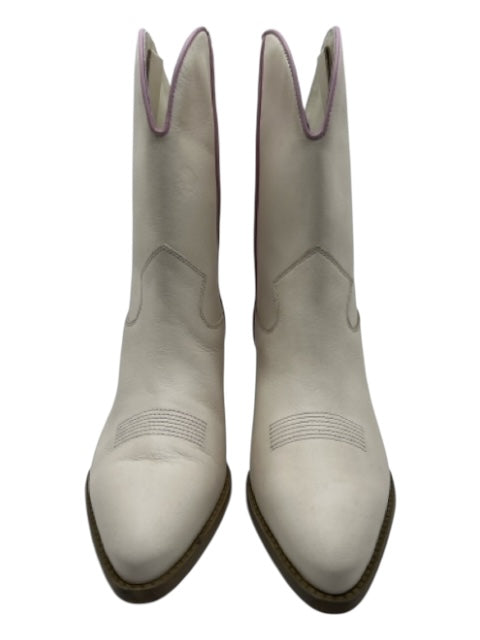 Free People Shoe Size 37 Cream & Purple Leather Calf High Western Boots Cream & Purple / 37