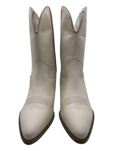 Free People Shoe Size 37.5 Cream & Purple Leather Calf High Western Boots Cream & Purple / 37.5