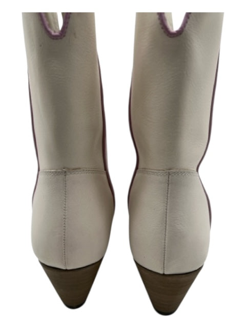 Free People Shoe Size 38.5 Cream & Purple Leather Calf High Western Boots Cream & Purple / 38.5