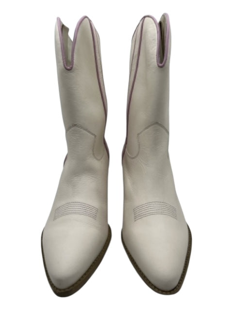 Free People Shoe Size 38.5 Cream & Purple Leather Calf High Western Boots Cream & Purple / 38.5