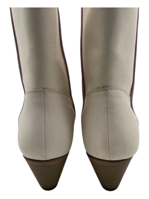 Free People Shoe Size 39 Cream & Purple Leather Calf High Western Boots Cream & Purple / 39