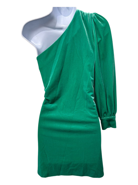 S'edge Size L Green Polyester Blend Velour Solid One Shoulder Above Knee Dress Green / L